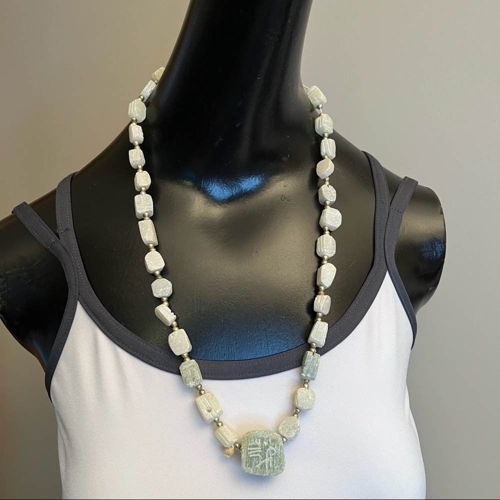 Vintage 1970s Hand Carved Soapstone Necklace Egyptian Style